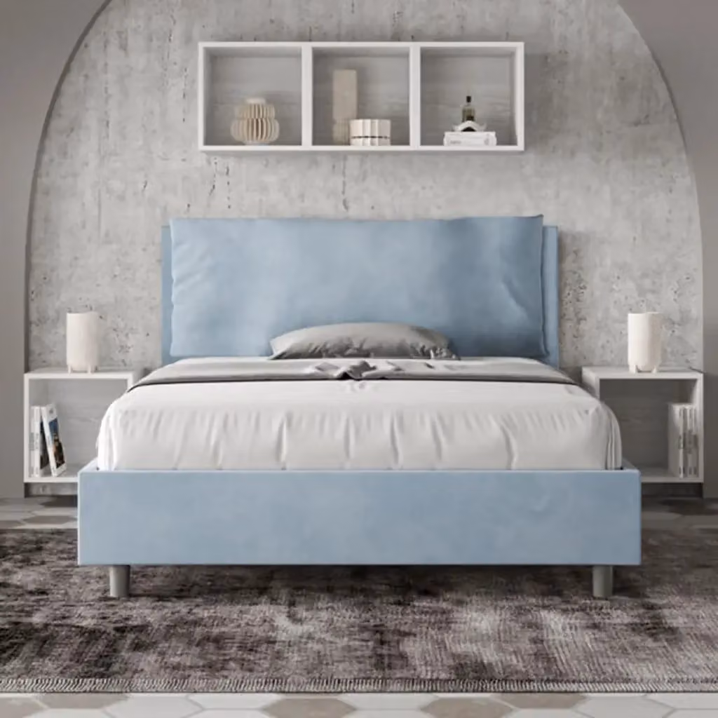 Letto matrimoniale francese Antea Large Ityhome con rete imbottita in microfibra azzurro L/P/H: 140 x 200 cm – 2