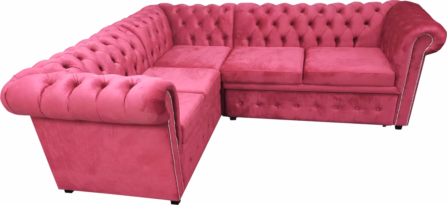 Luxus Ecksofa L-Form Chesterfield Sofa Textil Rosa Couch Modern Sofas