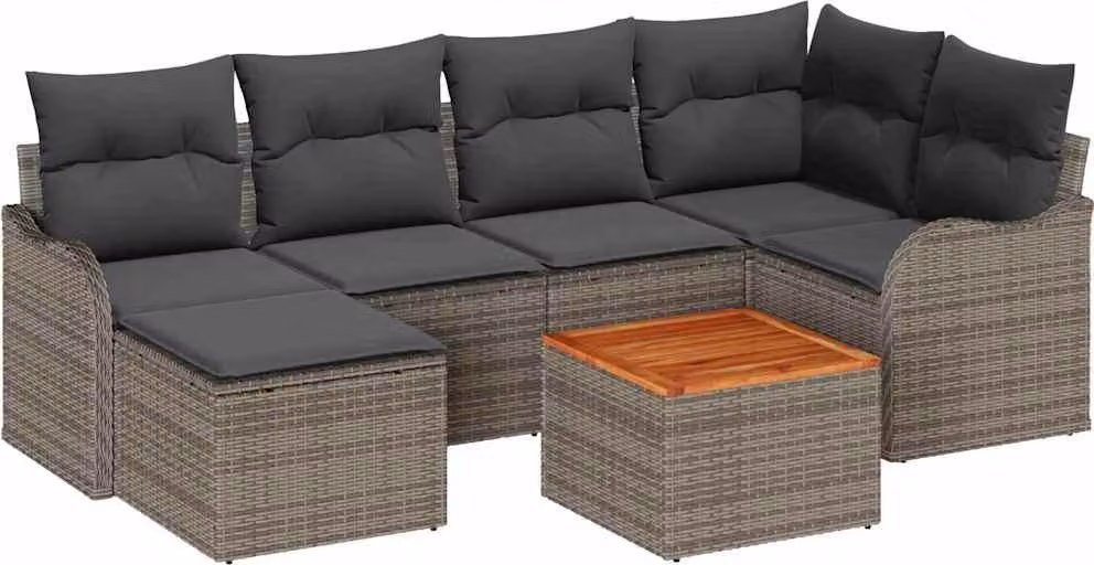 Set Divano da Giardino 7 pcs Grigio polyrattan
