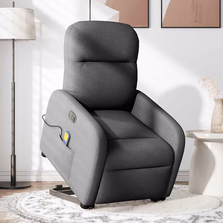 Poltrona Alzapersona Massaggi Elettrica Grigio Scuro Tessuto