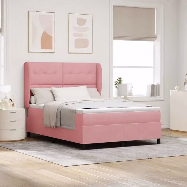 Letto Ibrido con Molle a Tasche e Testiera in Velluto Rosa vidaXL L/P: 160 x 200 cm