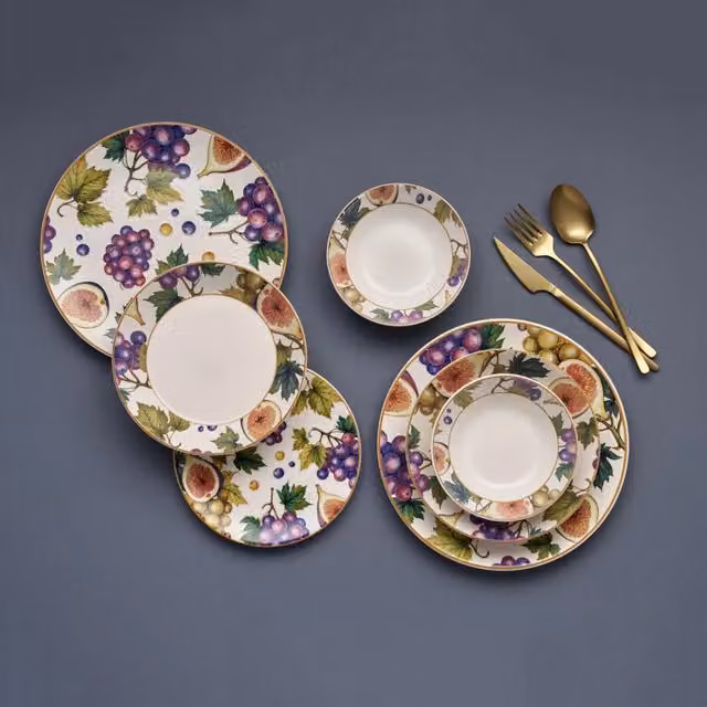 Servizio piatti DMORA in ceramica con decoro floreale multicolore, set da 24 pezzi – 1