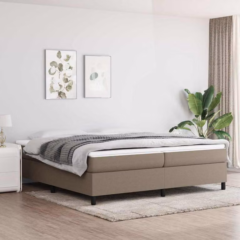 vidaXL Letto Ibrido con Giroletto a Molle e Materasso in Tessuto Beige e Bianco L 200 cm x P 200 cm