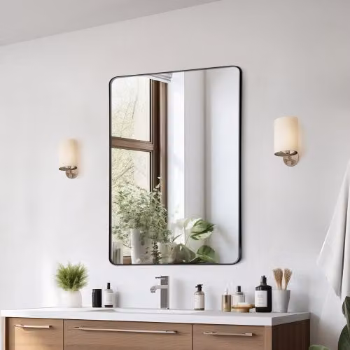 Specchio da parete per trucco VEVOR con cornice in lega di alluminio nera, modello rettangolare antigraffio e antideflagrante, L: 76,1 cm, H: 55,8 cm