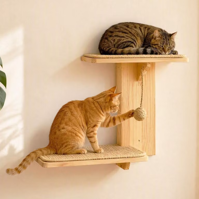 Albero per gatti in legno con 2 livelli – Area per arrampicarsi e giocare