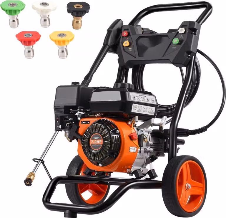 Idropulitrice a benzina 3400 PSI - 2,6 GPM - Set di 5 ugelli - Idropulitrice verticale per auto - Potente ed efficiente