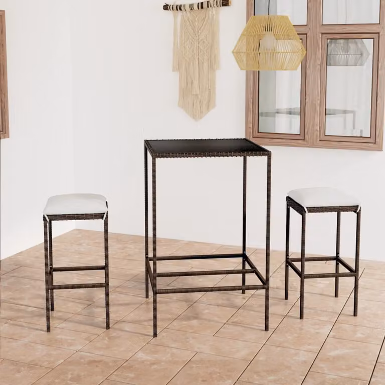 Maison Exclusive - Set da bar da giardino 3 pezzi con cuscini in polyrattan marrone