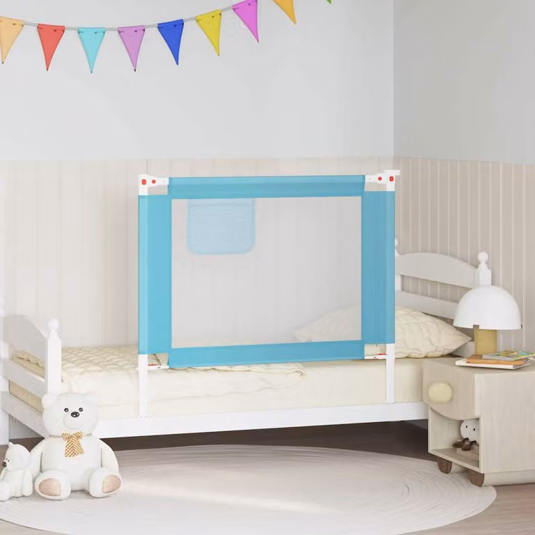 Sponda Letto di Sicurezza per Bambini vidaXL Blu, Estendibile in Tessuto e Metallo, L: 100 cm, H: 25 cm