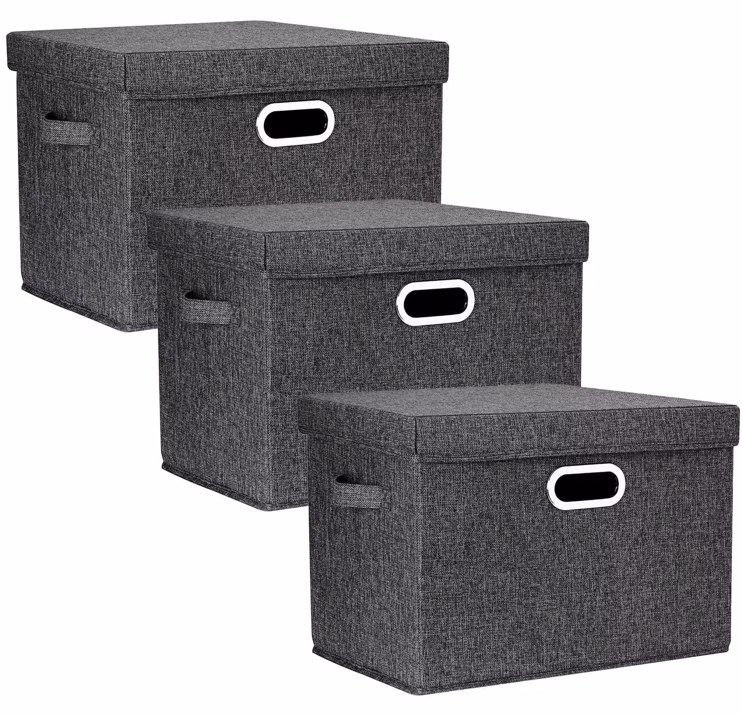 Grande contenitore con coperchio, set da 3, colore nero