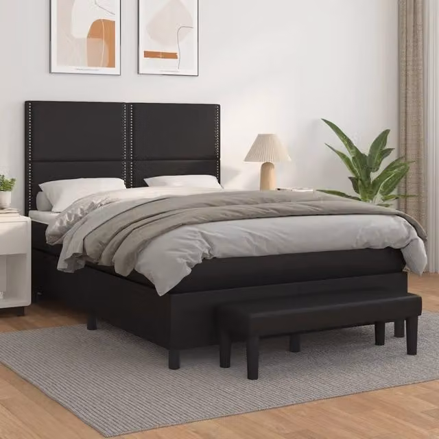 Letto a Molle Ibrido vidaXL con Materasso in Similpelle Nero e Bianco L/P/H: 200 x 140 x 128 cm – 1