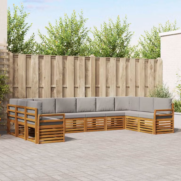 Set di divani da esterno vidaXL 10 pezzi in legno di acacia color grigio e marrone per giardino e terrazza