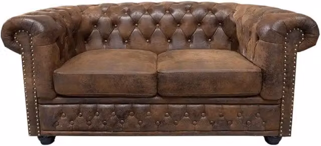 Divano dritto EDGAR Meublorama Marrone 2 posti in stile classico con struttura in legno e rivestimento in microfibra e similpelle – 1