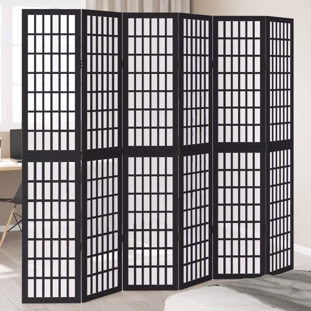Divisorio Ambienti vidaXL con 6 Pannelli in Legno Massello di Paulownia Nero Opaco H: 200 cm x L: 200 cm x P: 215 cm