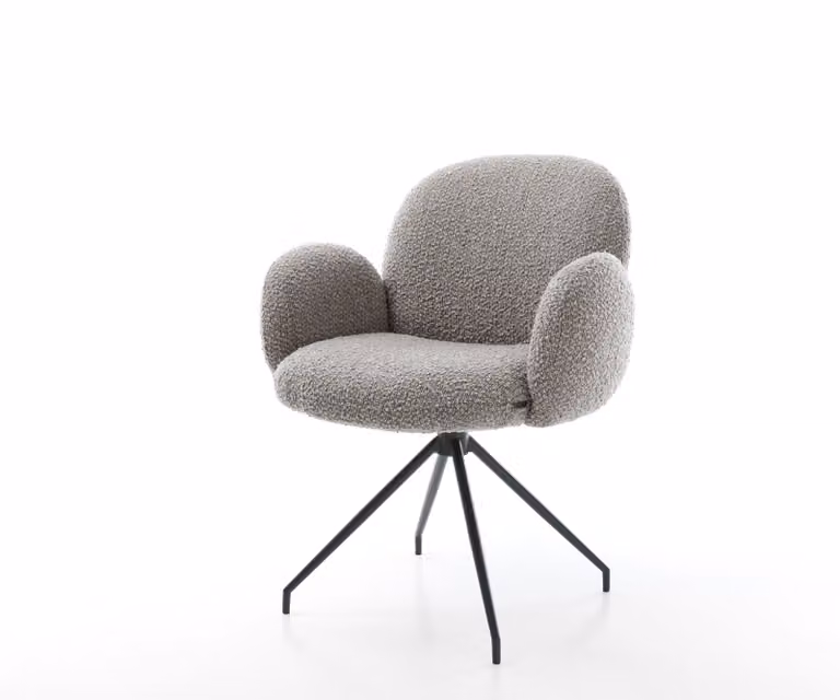 Sedia girevole DELIFE Nube-Flex con braccioli Bouclé grigio argento Base a croce conica nera Girevole a 180° Molle insacchettate