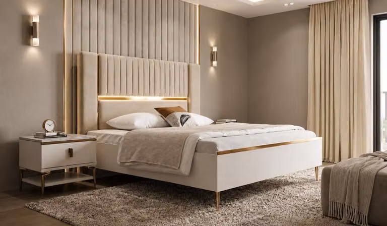Letto esclusivo con 2 comodini, elegante set da camera da letto composto da 3 elementi