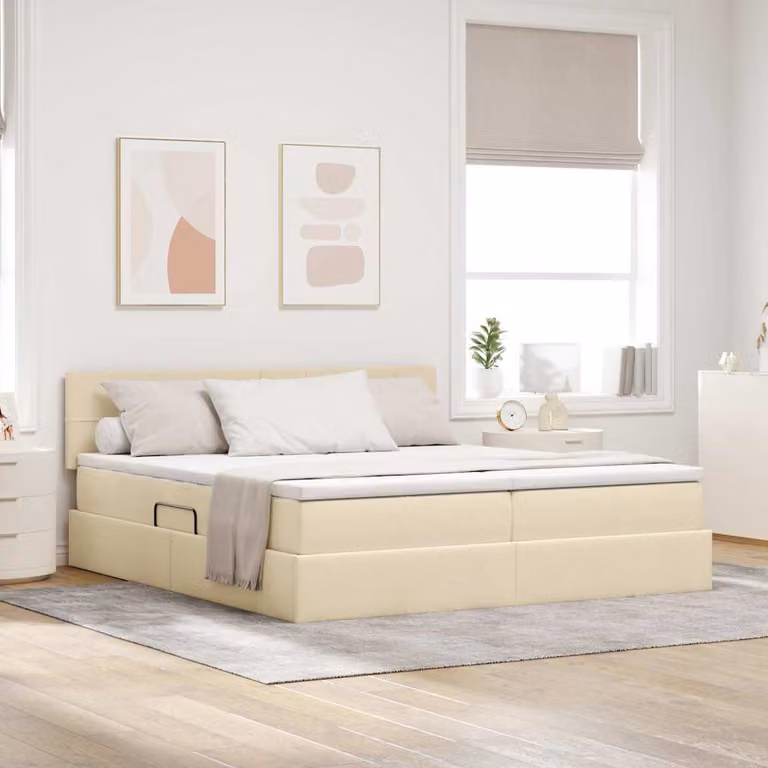 Letto con Contenitore vidaXL in Pelle Sintetica Beige L: 180 cm, P: 200 cm, H: 204 cm