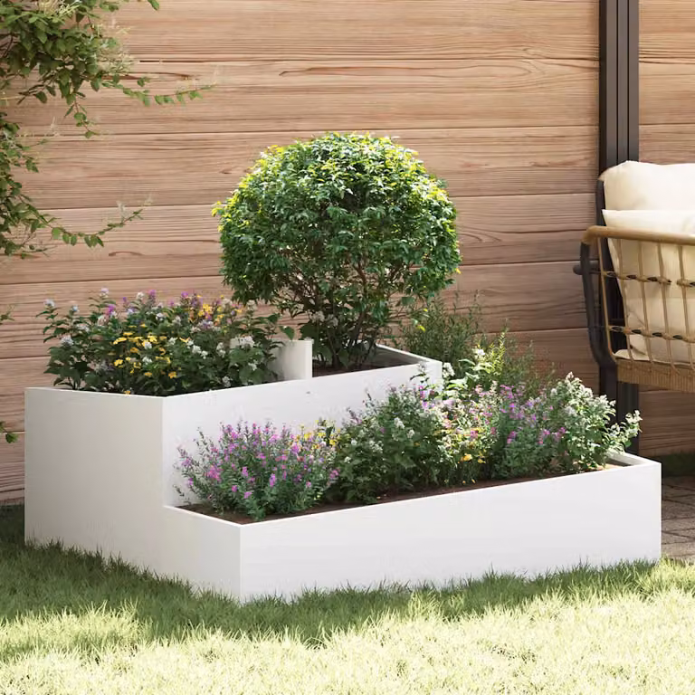 vidaXL Vaso da giardino in acciaio Bianco L: 100 cm, P: 100 cm, H: 50 cm