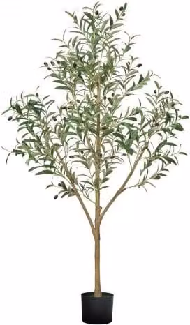 Albero di Ulivo Artificiale VEVOR con Vaso Nero, Pianta Finta con Tronco in Legno Naturale e Foglie Verdi Realistiche per Interni, Altezza: 152,4 cm