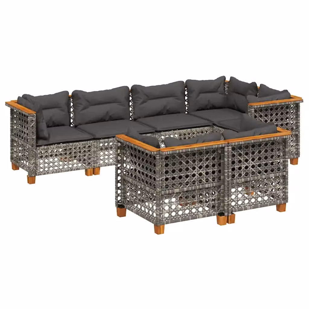 Set di divani da giardino vidaXL in polyrattan grigio con cuscini, forma a L con orientamento a sinistra, 7 pezzi – 2