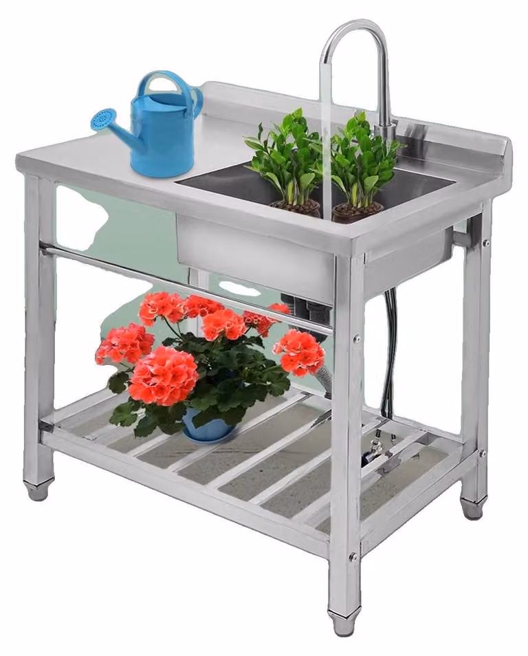 Lavello da cucina monovasca, realizzato in acciaio inossidabile, con dimensioni di 80 cm x 55 cm x 84 cm, capacità di carico di 100 kg, lunghezza del tubo di scarico di 65 cm e lunghezza del tubo di ingresso di 60 cm