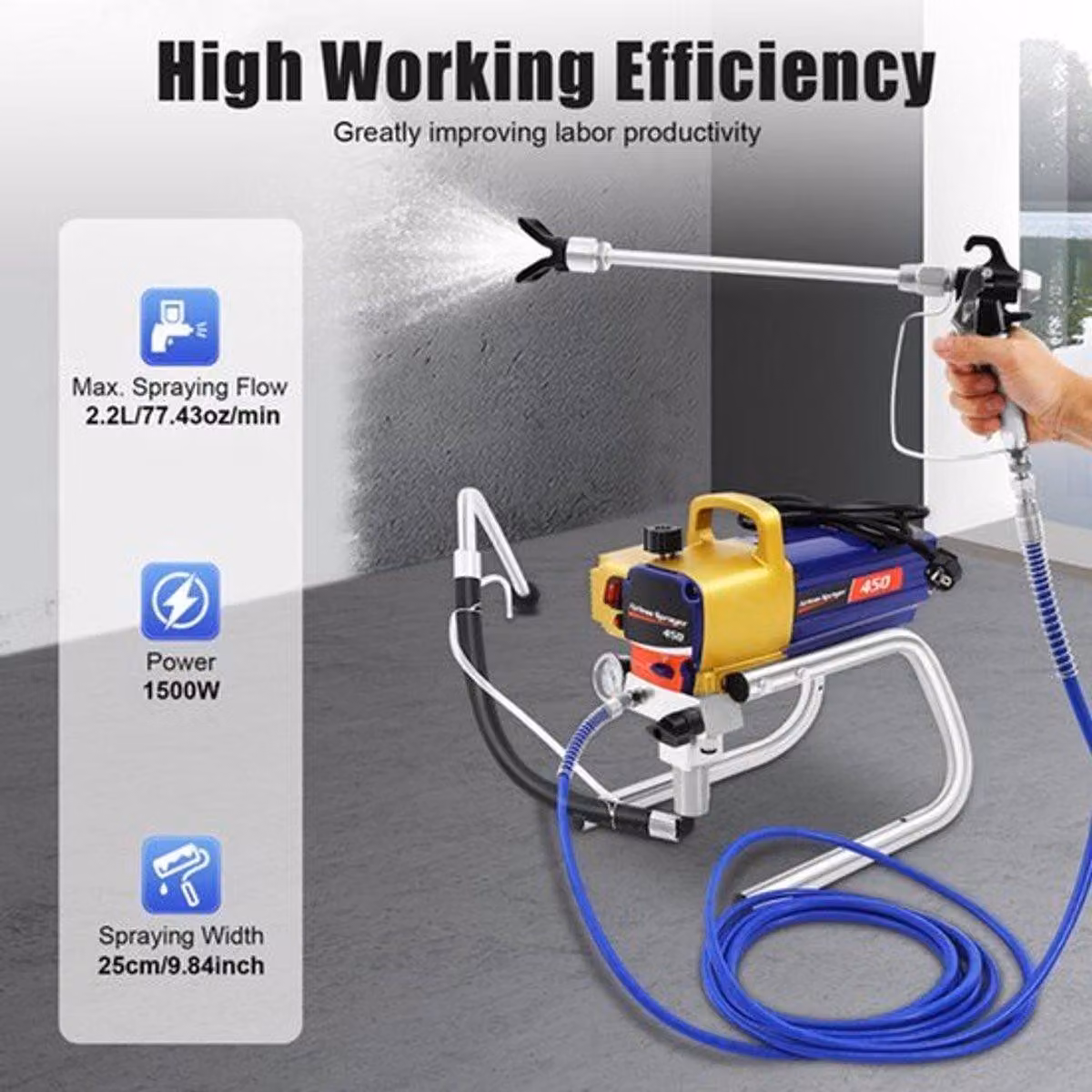 Pistola a spruzzo airless potente, per interni ed esterni - 1500 W - 3300 PSI - Blu