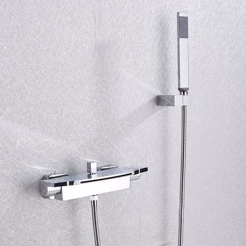 Miscelatore per doccia a cascata, da montare a parete, con rubinetteria integrata - 2 manopole - Acqua calda e fredda - Cartuccia in Vetroceramica - Cromato