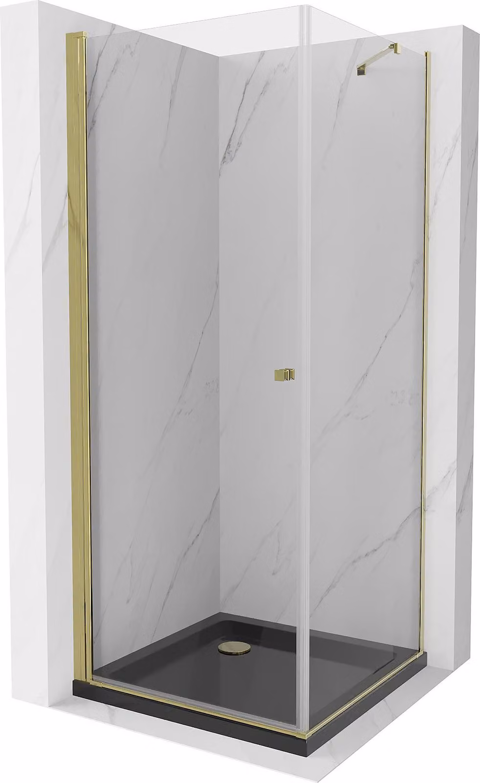 Mexen Pretoria cabina doccia a battente 70 x 70 cm, trasparente, dorato + piatto doccia Flat, nero - 852-070-070-50-00-4070G