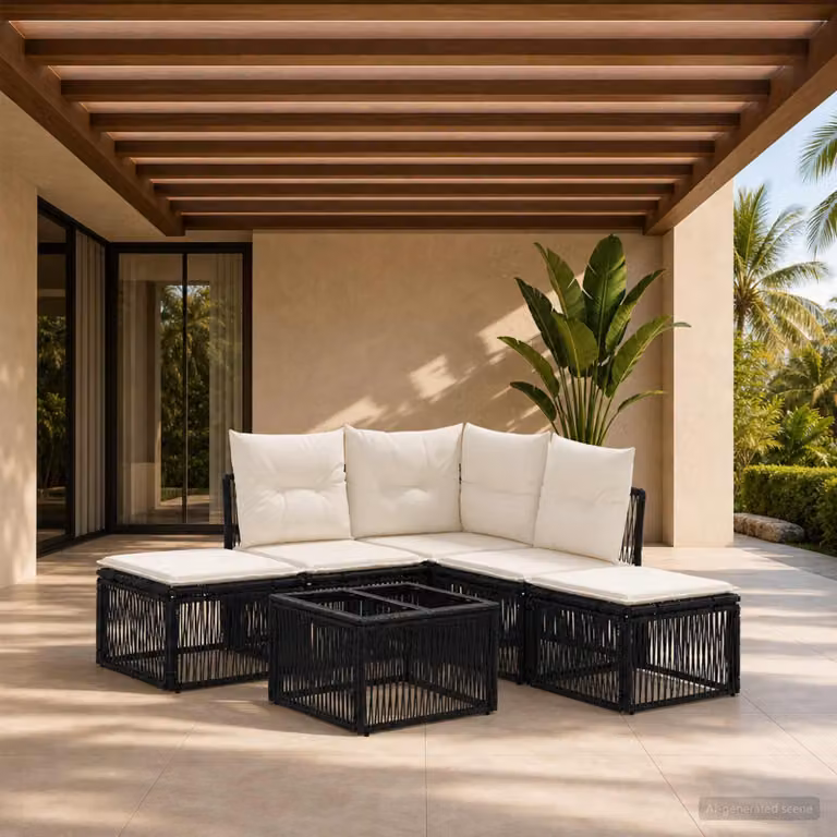 Maison Exclusive - Set da giardino composto da 6 pezzi, divano in rattan sintetico nero