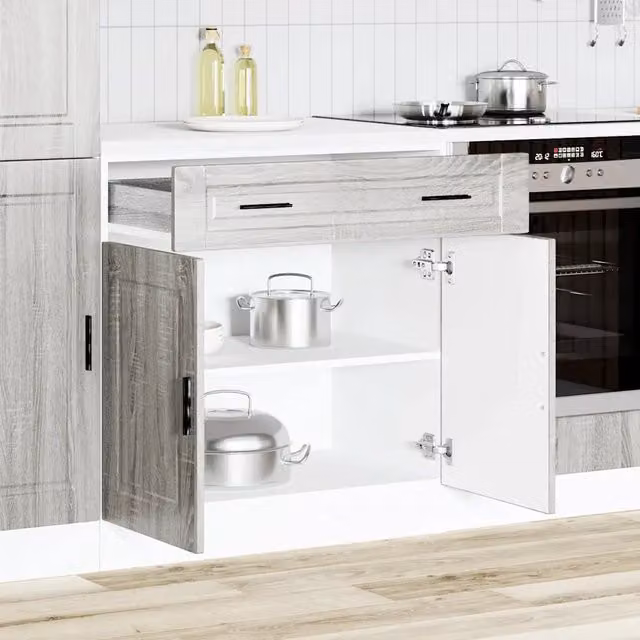 Mobile Base da Cucina Design Mania Porto Grigio Sonoma in Legno Multistrato con Ante a Battente e Cassetti, L: 81.5 cm, P: 46 cm, H: 80 cm