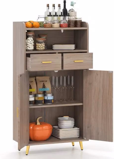 Mobile dispensa Design Mania grigio con ante, 2 cassetti e ripiani regolabili per cucina, soggiorno o bagno, L: 113 cm, P: 30 cm, H: 60 cm