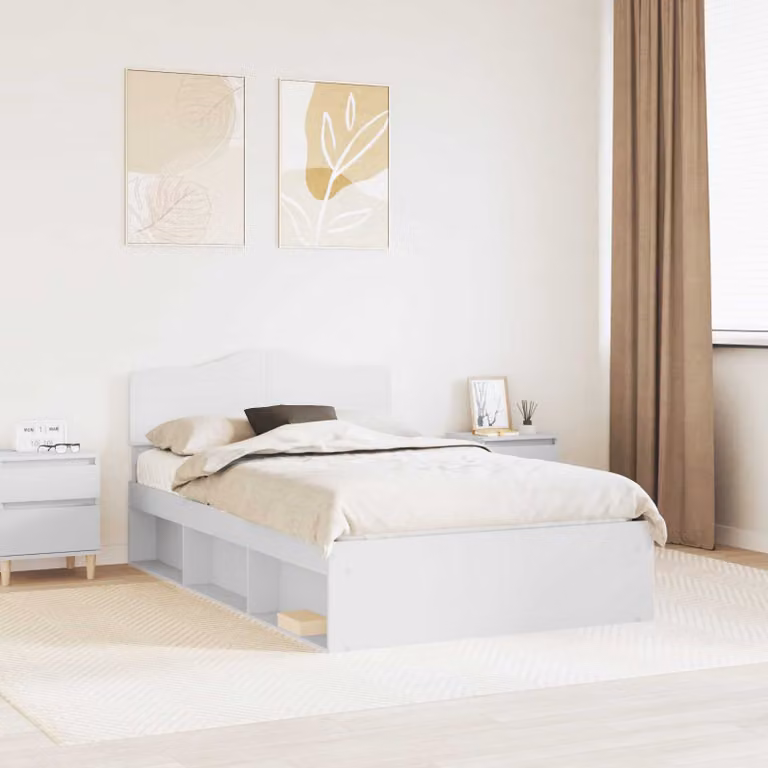Struttura del letto moderna vidaXL in pino massello e MDF, colore bianco, L 120 x P 200 cm