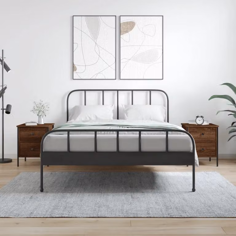 Set di 2 comodini vidaXL in legno e metallo stile industrial, colore rovere marrone, L 40 cm x P 42 cm x H 50 cm