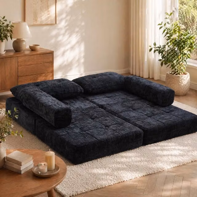 Divano letto pieghevole in velluto nero per adulti L/P/H: 79 x 79 x 57 cm