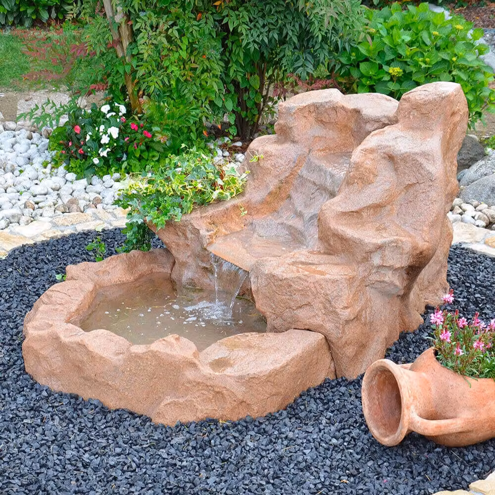 Cascata Artificiale da Giardino in Roccia Marrone GIORDANOSHOP in Vetroresina con Pompa L: 185 cm, P: 145 cm, H: 110 cm – 2