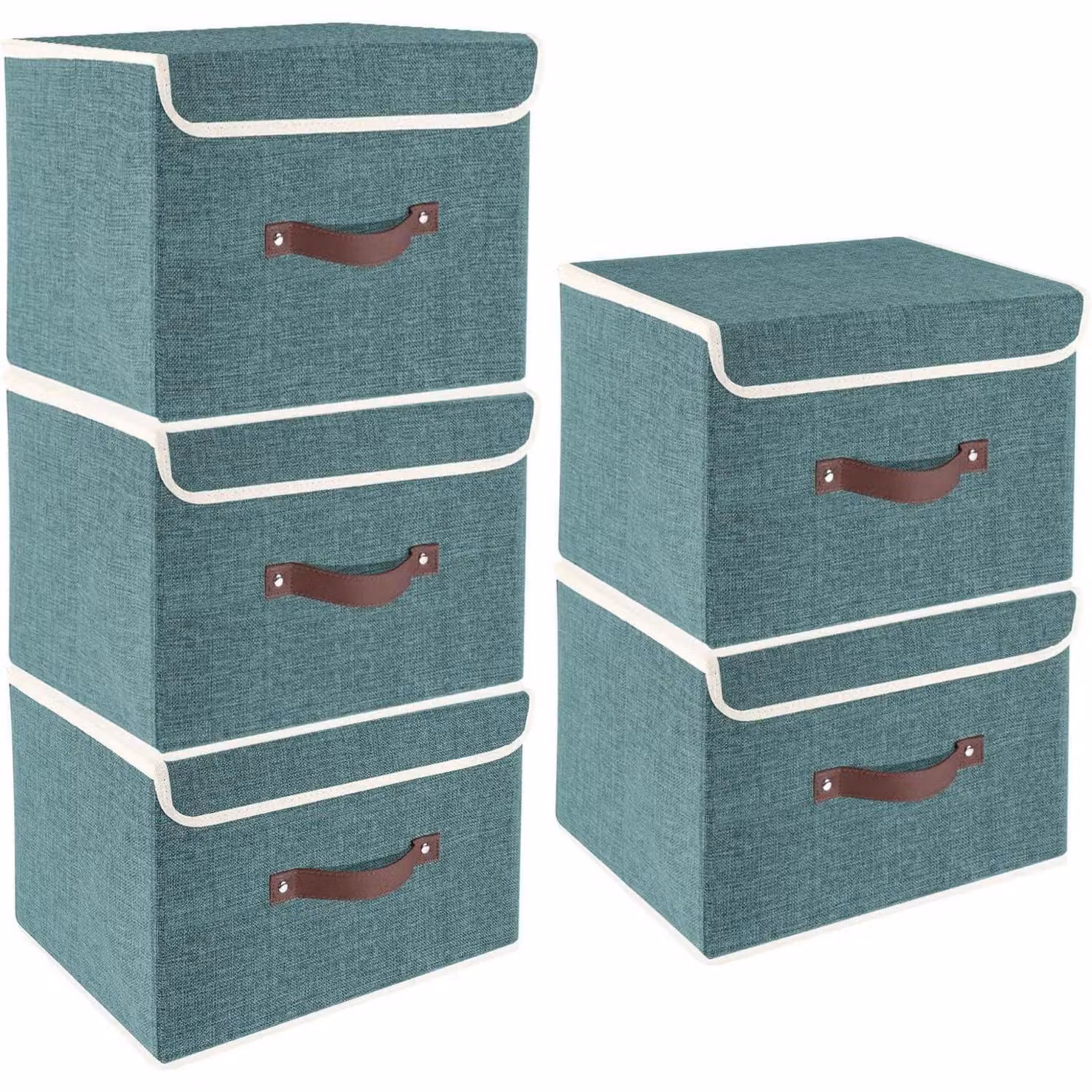 Contenitore pieghevole con coperchio, in tessuto, lavabile, dimensioni 38x25x25 cm, confezione da 5 pezzi, colore: blu intenso
