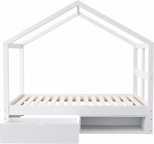 Letto singolo Chicfurn moderno in legno e MDF bianco con cassetto e illuminazione LED sottostante L/P/H: 90 x 190 x 37,25 cm