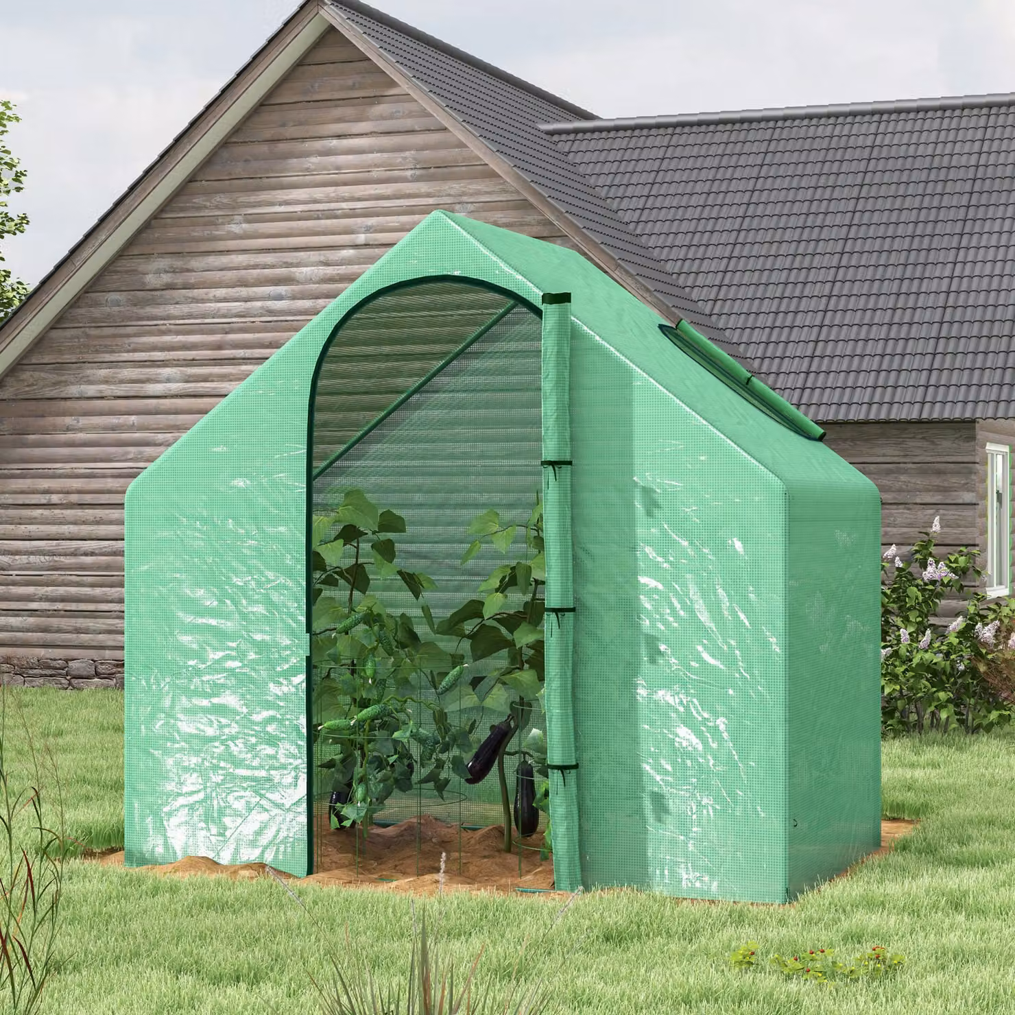 Outsunny Serra per Orto con Struttura in Acciaio e Copertura in PE Anti-Raggi UV, Verde, L 100 x P 100 x H 168 cm – 2