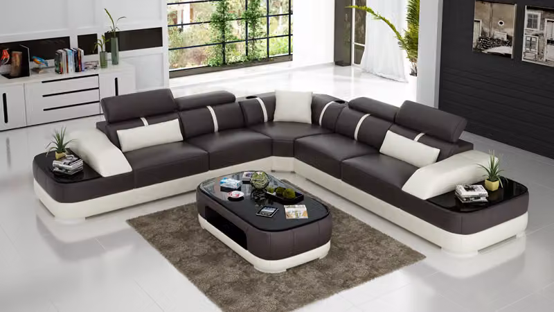 Ledersofa Polster Sitz Eck Sofa Garnitur Wohnlandschaft Wohnzimmer Couch mit USB