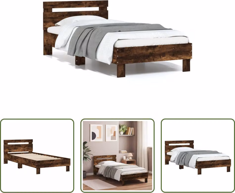 The Living Store Giroletto con testiera in rovere fumé 90x200 cm Materiale a base di legno