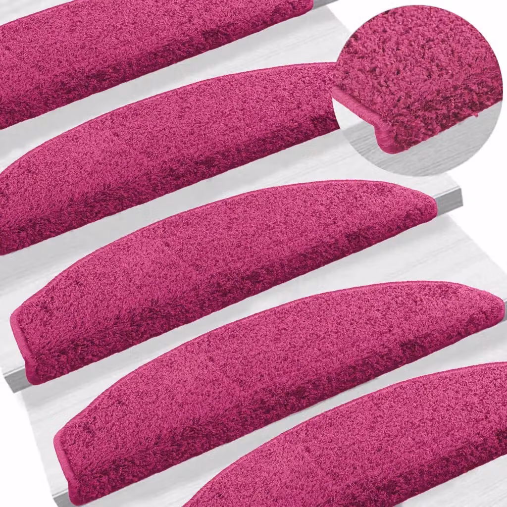 Set di 15 tappetini autoadesivi per scale vidaXL, antiscivolo e fonoassorbenti, in polipropilene, colore rosa, L 80 x P 24,5 x H 3,5 cm – 2