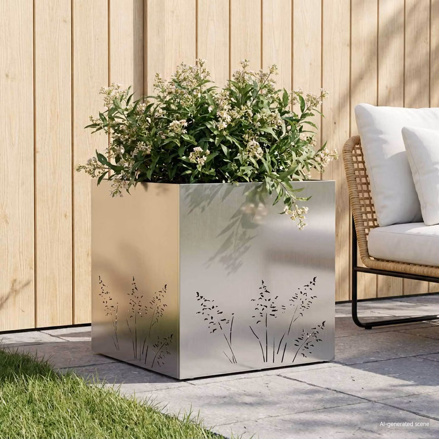 Vaso da giardino vidaXL in acciaio inox color argento L/P/H: 50 x 50 x 49 cm