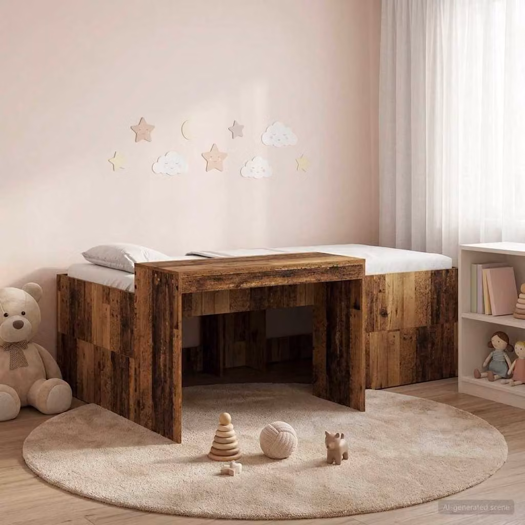 Letto alto per bambini con scrivania vidaXL in legno color rovere e marrone L: 200 cm, P: 90 cm, H: 142 cm