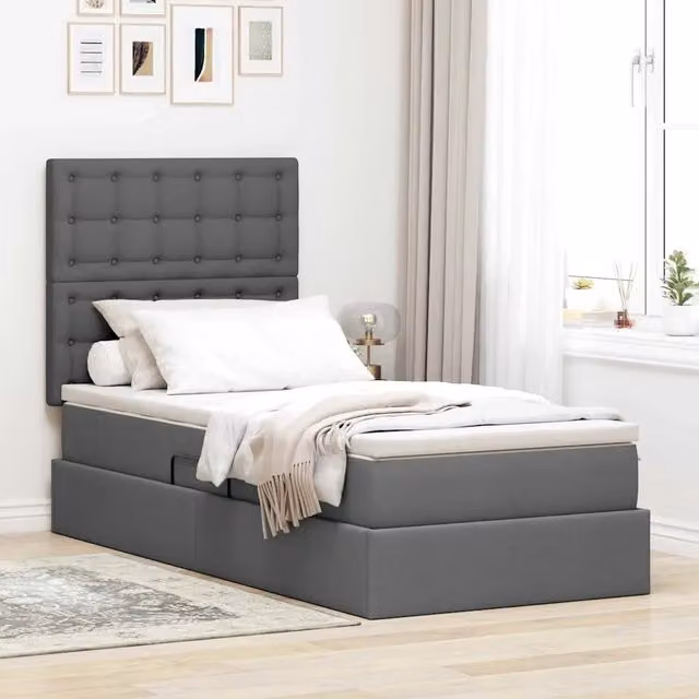 Letto con contenitore LED e materasso Grigio Scuro 90 x 190 cm 3372511