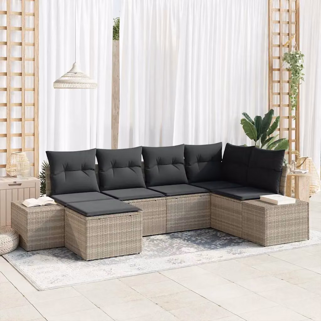 Set Divano da Giardino a L vidaXL 6 Pezzi Grigio con Ottoman e Cuscini in Polyrattan e Acciaio – 1