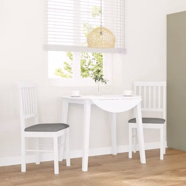 Set di 2 sedie da pranzo moderne vidaXL in legno di Hevea con cuscini in tessuto bianchi e grigi