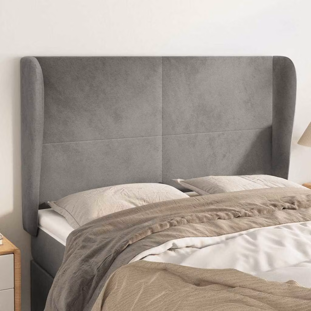 Testiera ad orecchio vidaXL in velluto grigio chiaro L: 147 cm, P: 23 cm, H: 118-128 cm