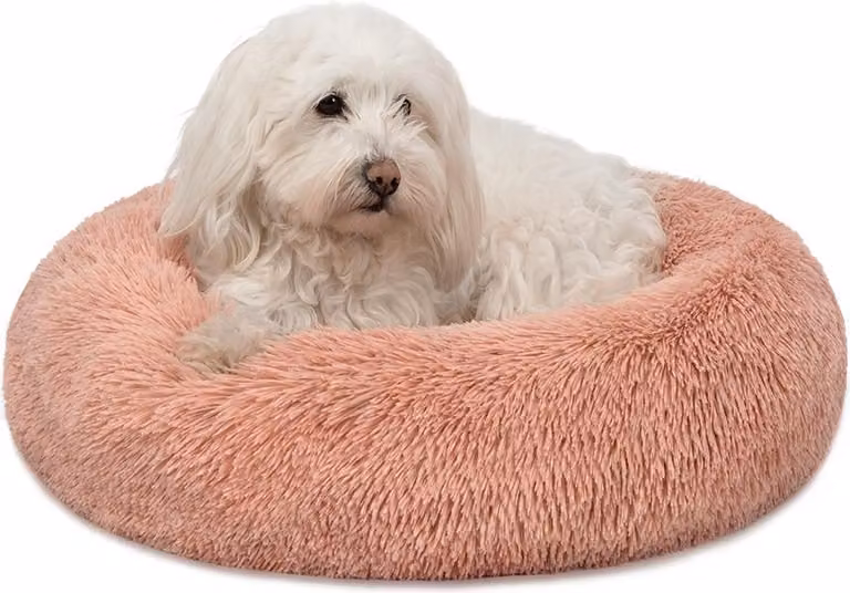 lionto Donut dog bed, divano rotondo per cani con rivestimento in peluche e borchie antiscivolo, morbido e accogliente, diametro 50 cm, rosa