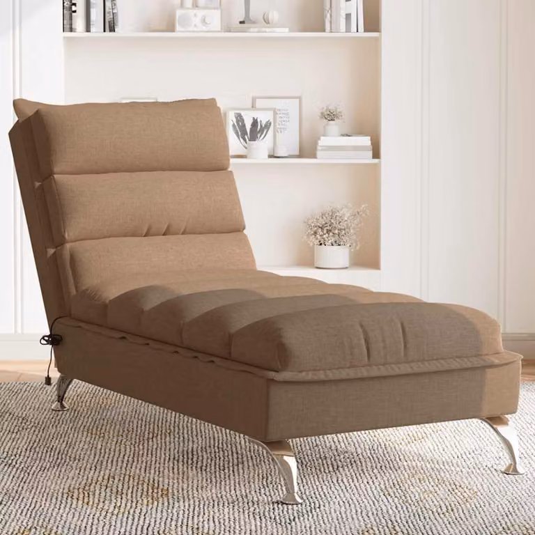 vidaXL Chaise Longue Massaggi con Cuscini Marrone in Tessuto