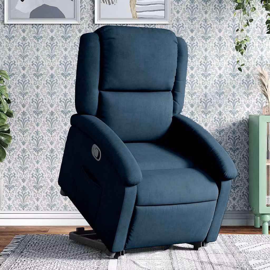 Poltrona Alzapersona Reclinabile vidaXL in Velluto Blu con Assistenza Elettrica e Braccioli – 1