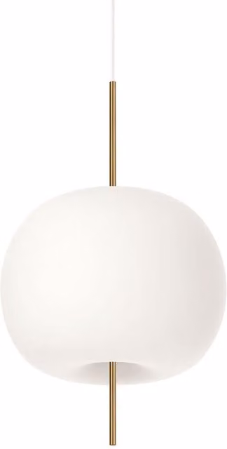 Lampada a sospensione KDLN Kushi in vetro bianco e metallo oro/ottone con altezza regolabile e attacco E27